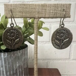 Israel B .925 Earrings Sterling Silver SUNFLOWER Disc Dangle